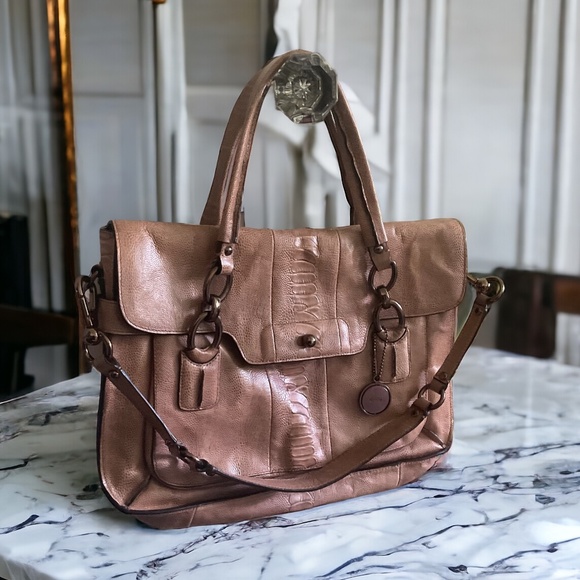 COACH *KRISTIN* LTD ED OSTRICH LARGE FLAP SATCHEL BAG w/ CROSSBODY IN TAN 👜 - Picture 2 of 8